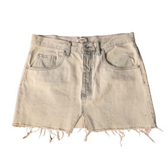 FOREVER 21 JEAN SKIRT SIZE 29 MINI BUTTON FLY CUT OFF LIGHT WASH DENIM POCKETS - Picture 1 of 6
